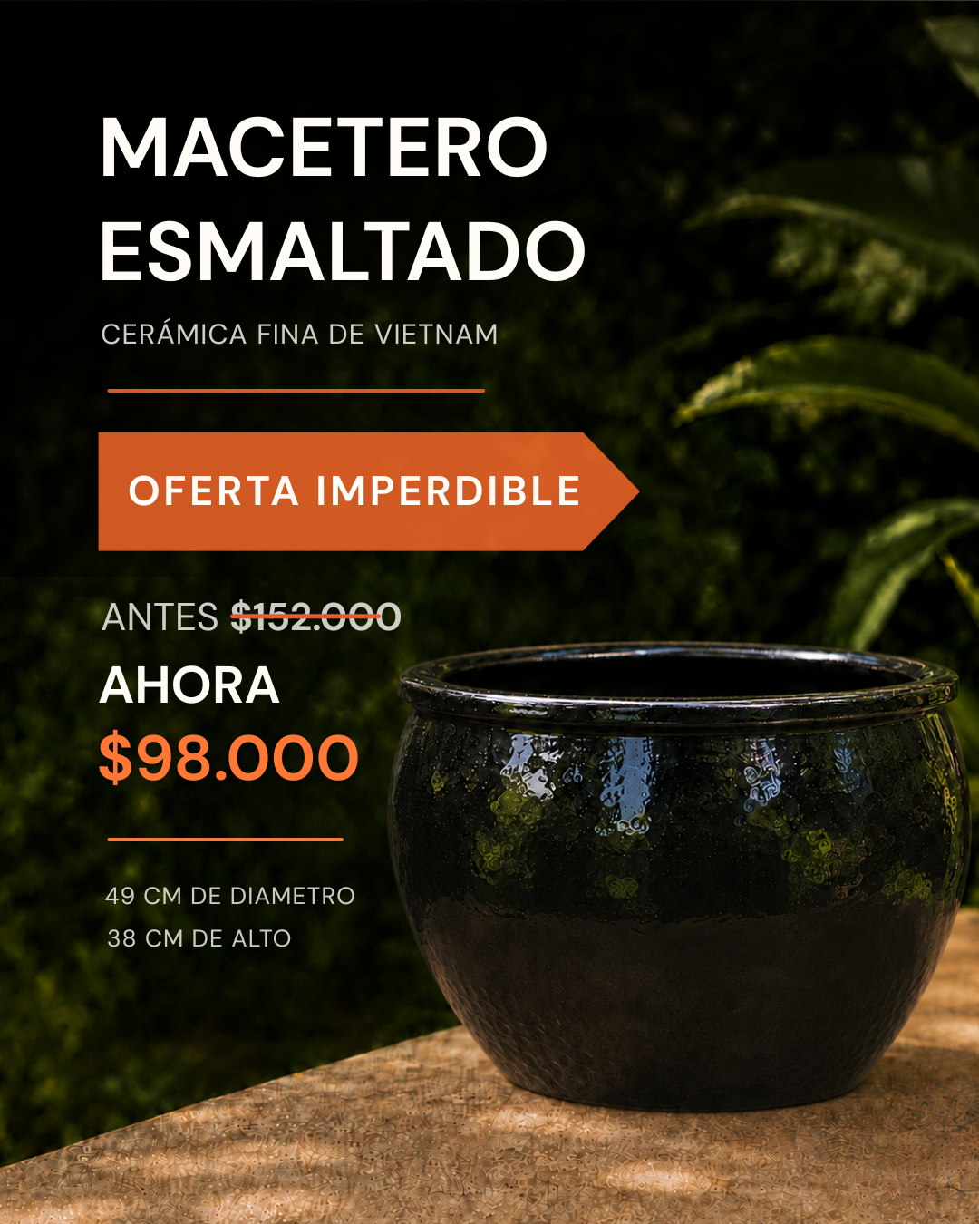 Macetero Esmaltado azul o negro